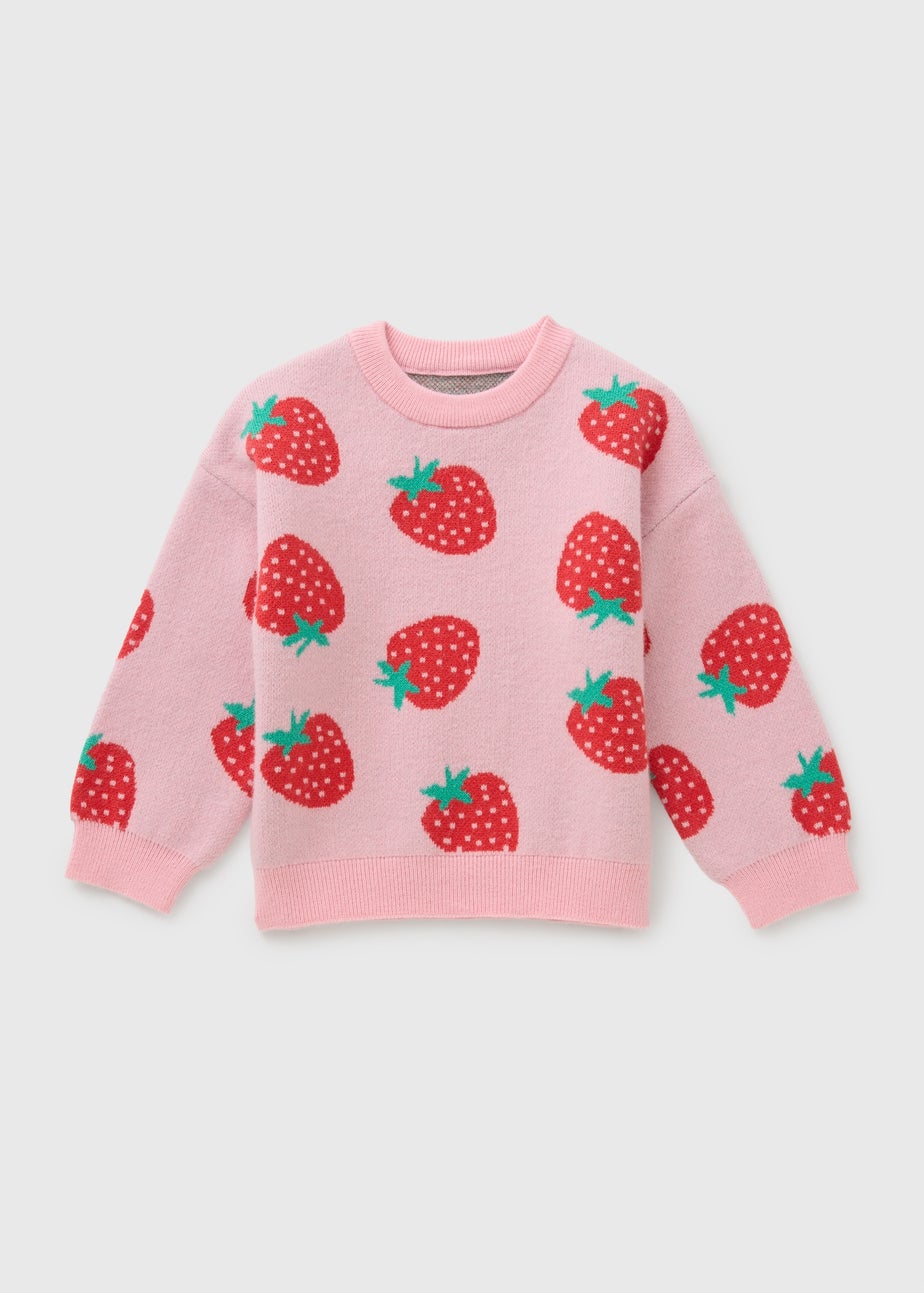Girls Pink Strawberry Knit Jumper (1-7yrs)
