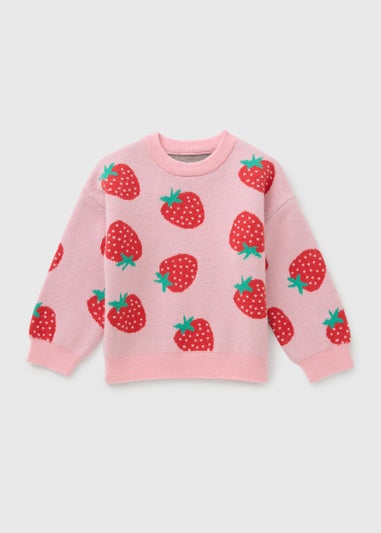 Girls Pink Strawberry Knit Jumper (1-7yrs)
