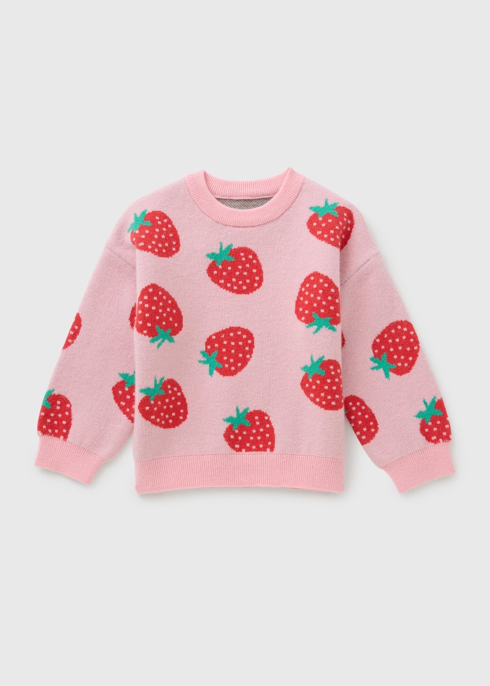 Girls Pink Strawberry Knit Jumper (1-7yrs)