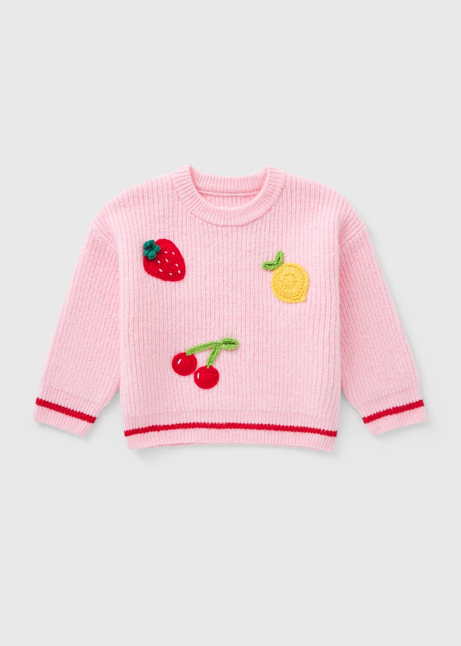 Girls Pink Fruit Crochet Knit Jumper (1-7yrs)