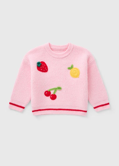 Girls Pink Fruit Crochet Knit Jumper (1-7yrs)