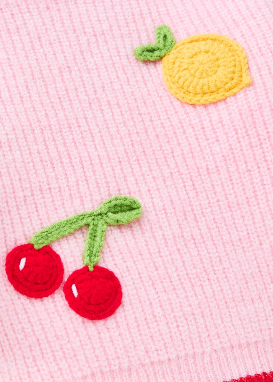 Girls Pink Fruit Crochet Knit Jumper (1-7yrs)
