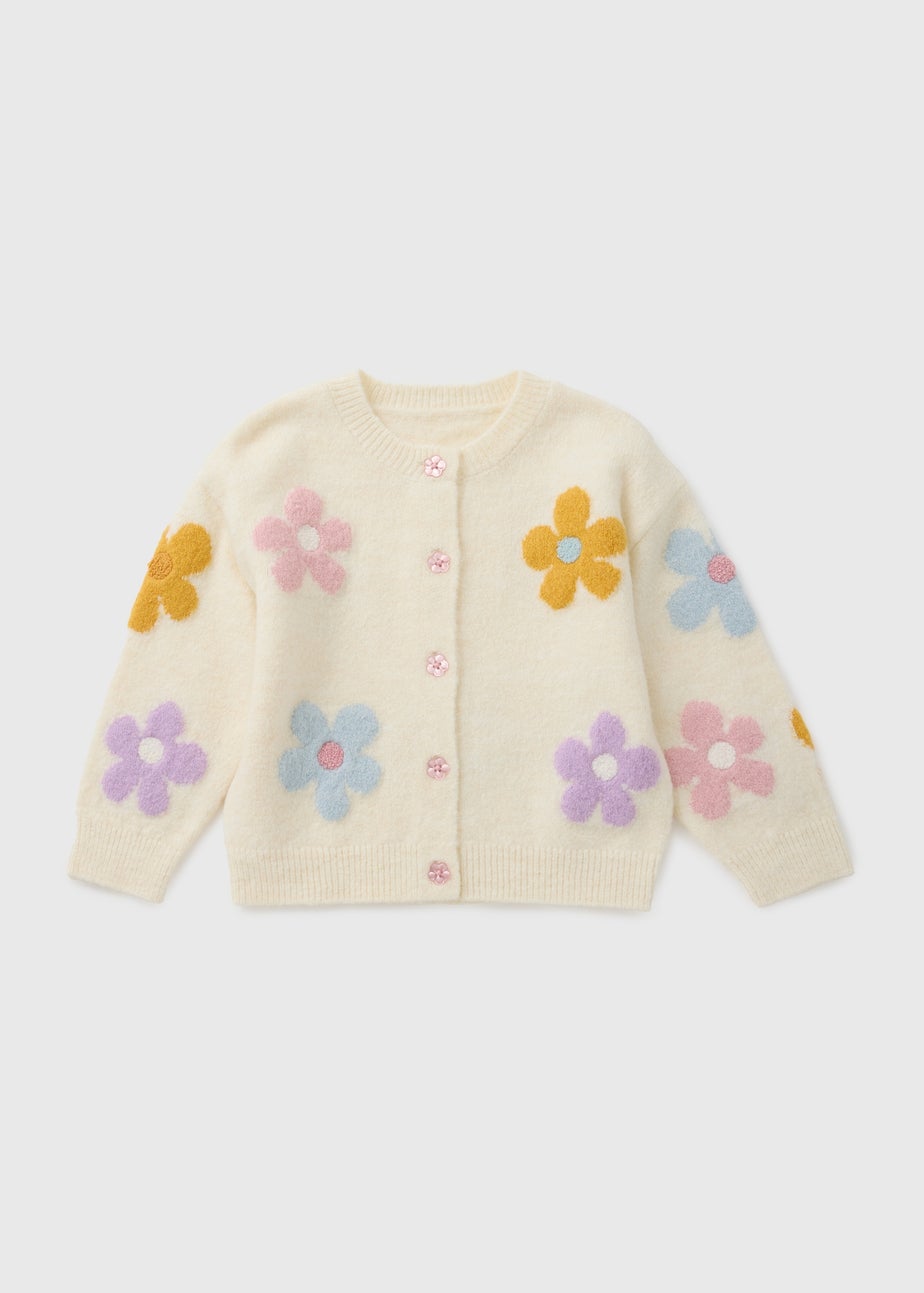 Girls Cream Flower Cardigan (1-7yrs)