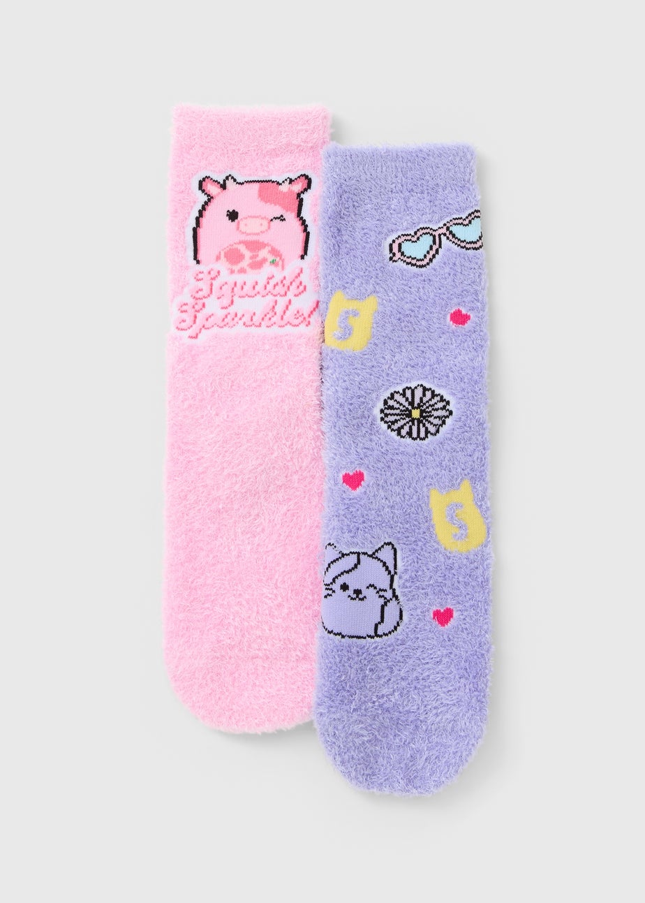 Squishmallows 2 Pack Girls Multicolour Cosy Socks (Younger 9-Older 6.5)