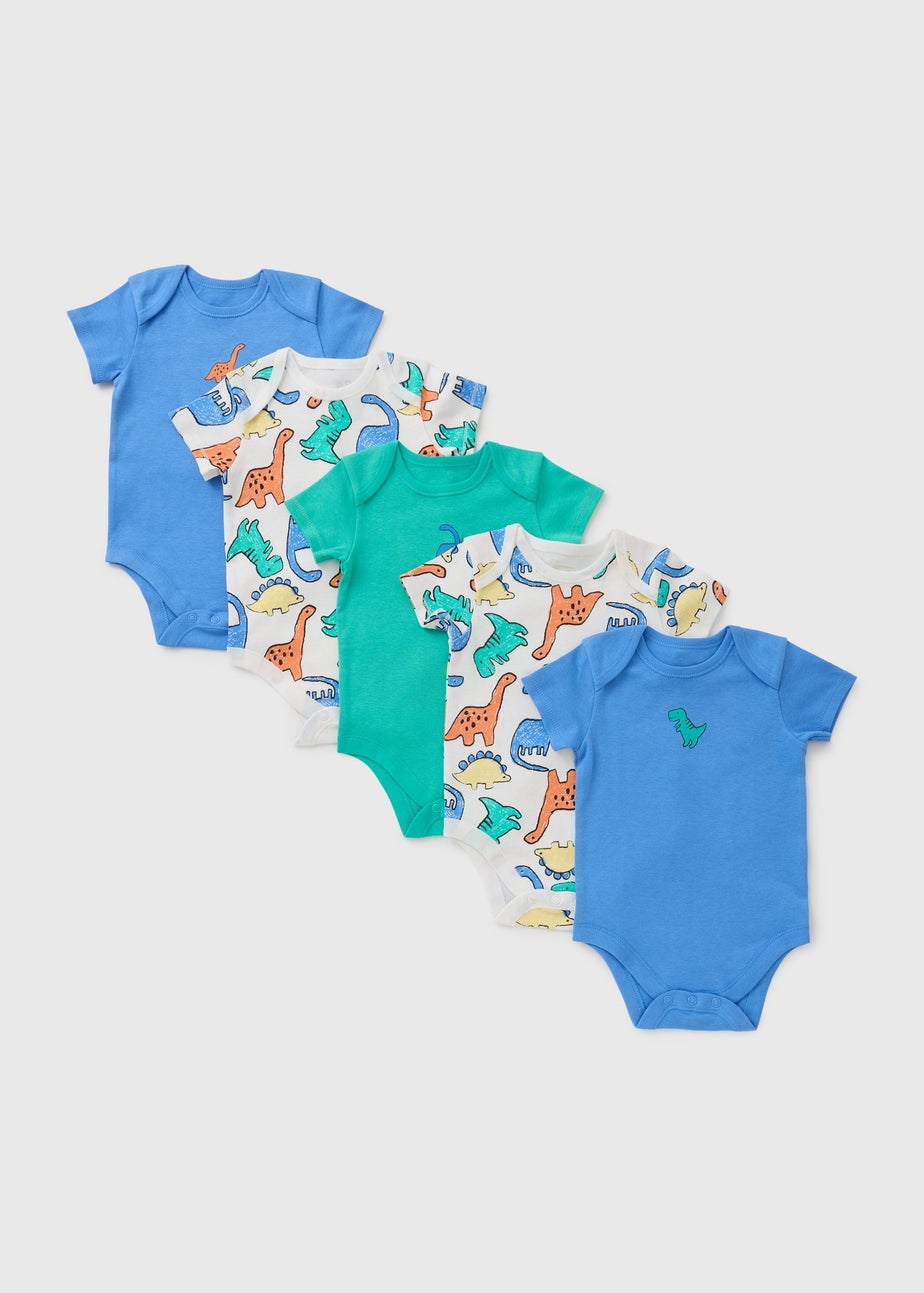 5 Pack Baby Multicolour Dino Bodysuits (Newborn-23mths)