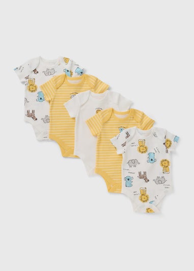 5 Pack Baby Yellow Safari Animal Bodysuits (Newborn-23mths)