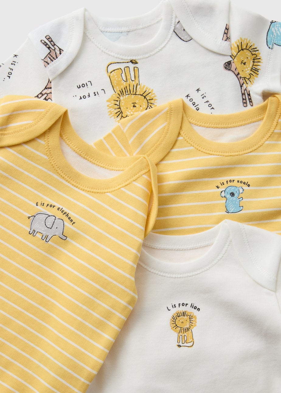 5 Pack Baby Yellow Safari Animal Bodysuits (Newborn-23mths)