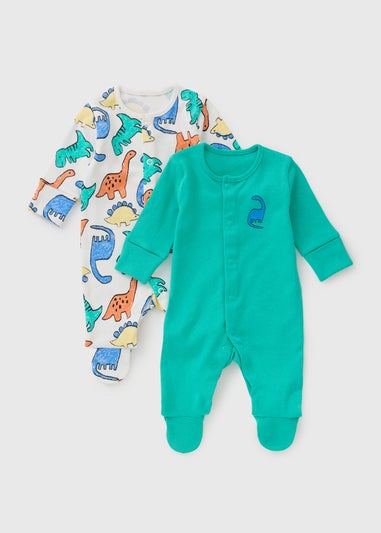 2 Pack Baby Multicolour Dino Sleepsuits (Newborn-23mths)