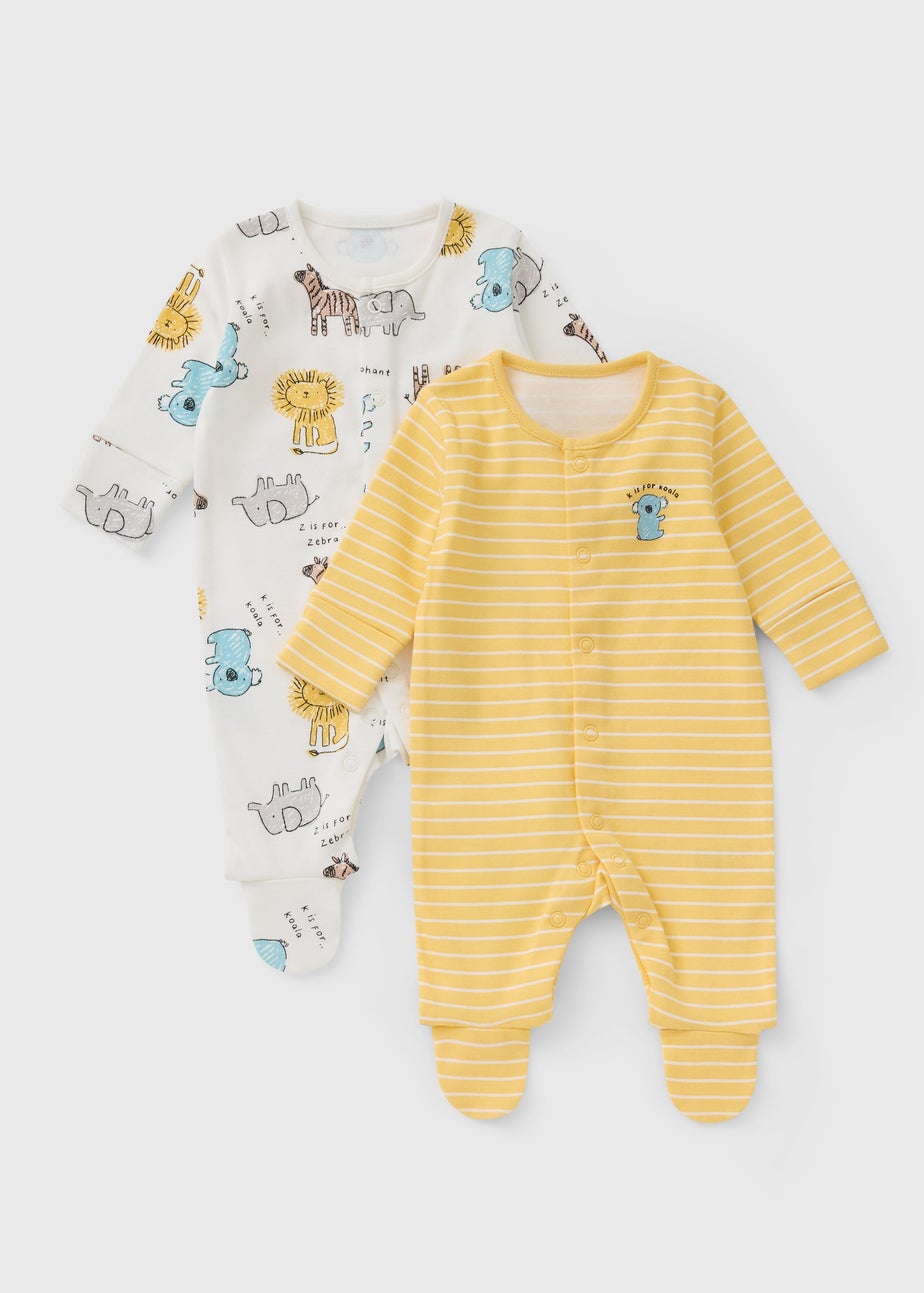 2 Pack Baby Yellow Safari Sleepsuits (Newborn-23mths)