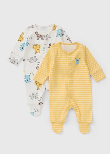 2 Pack Baby Yellow Safari Sleepsuits (Newborn-23mths)