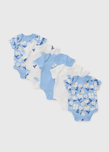 5 Pack Baby Blue Floral Bodysuits (Newborn-23mths)