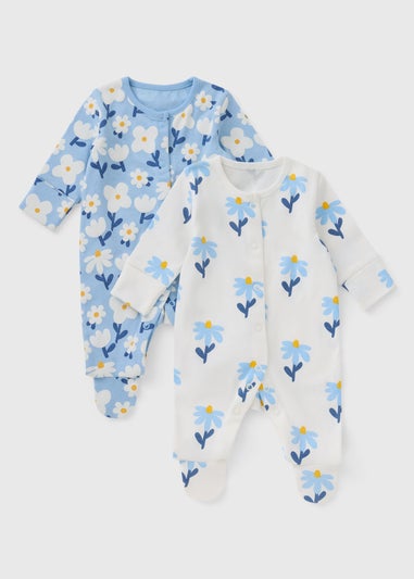 2 Pack Baby Blue Floral Sleepsuits (Newborn-23mths)