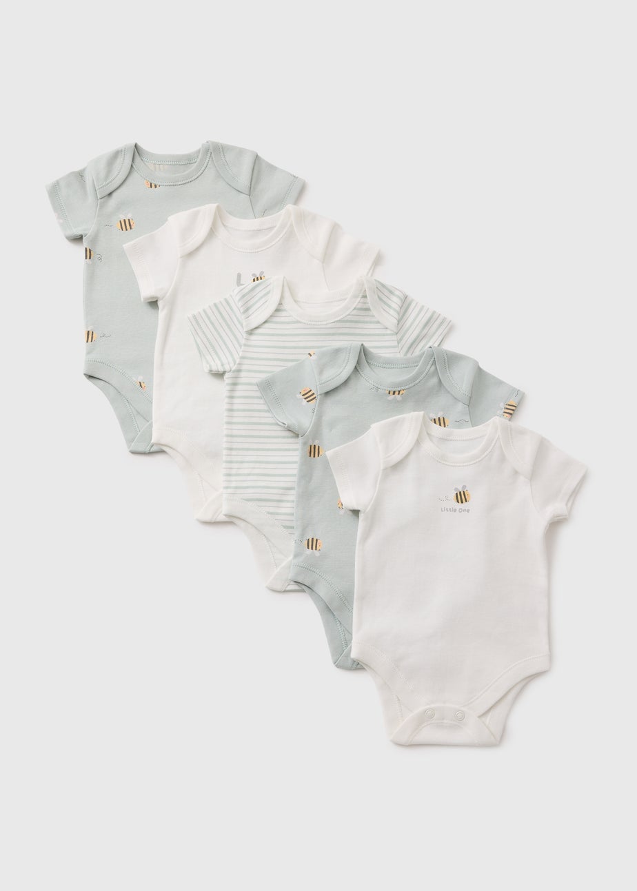 5 Pack Baby Sage Bee Bodysuits (Newborn-23mths)