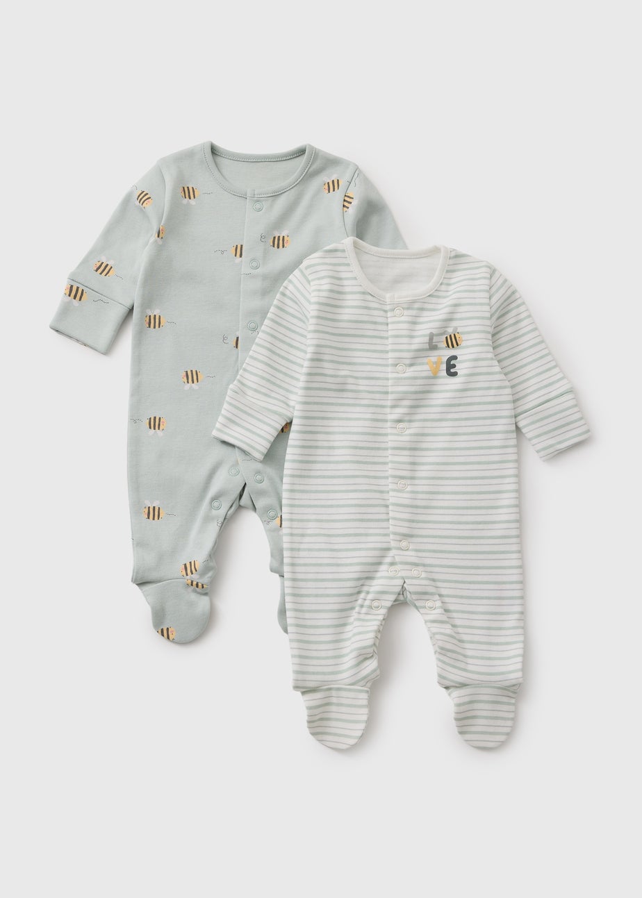 2 Pack Baby Sage Bee Sleepsuit (Newborn-23mths)