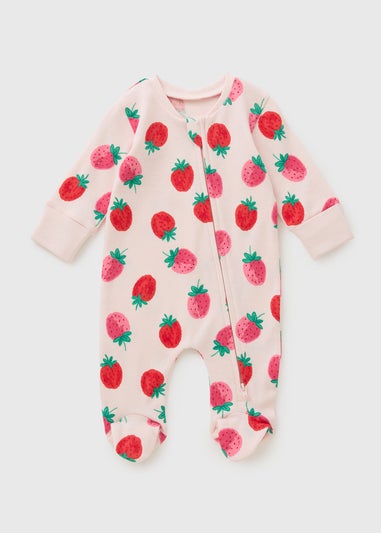 Baby Pink Strawberry Zipped Sleepsuit (Newborn-23mths)