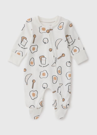 Baby White Breakfast Zipped Sleepsuit (Newborn-23mths)