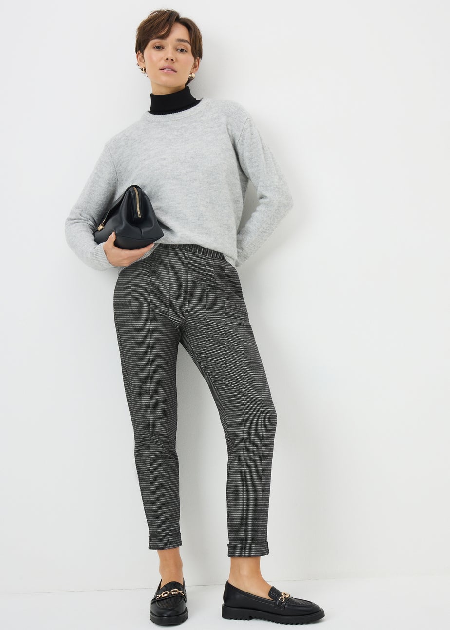 Black Check Ponte Tapered Trousers