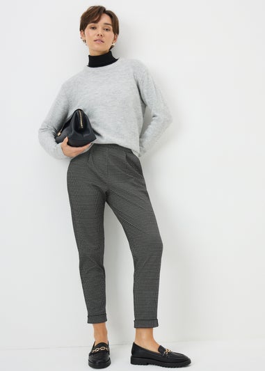Black Check Ponte Tapered Trousers