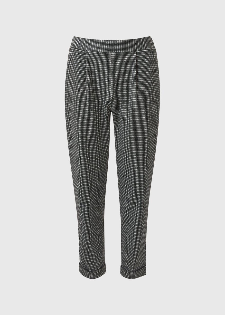 Black Check Ponte Tapered Trousers