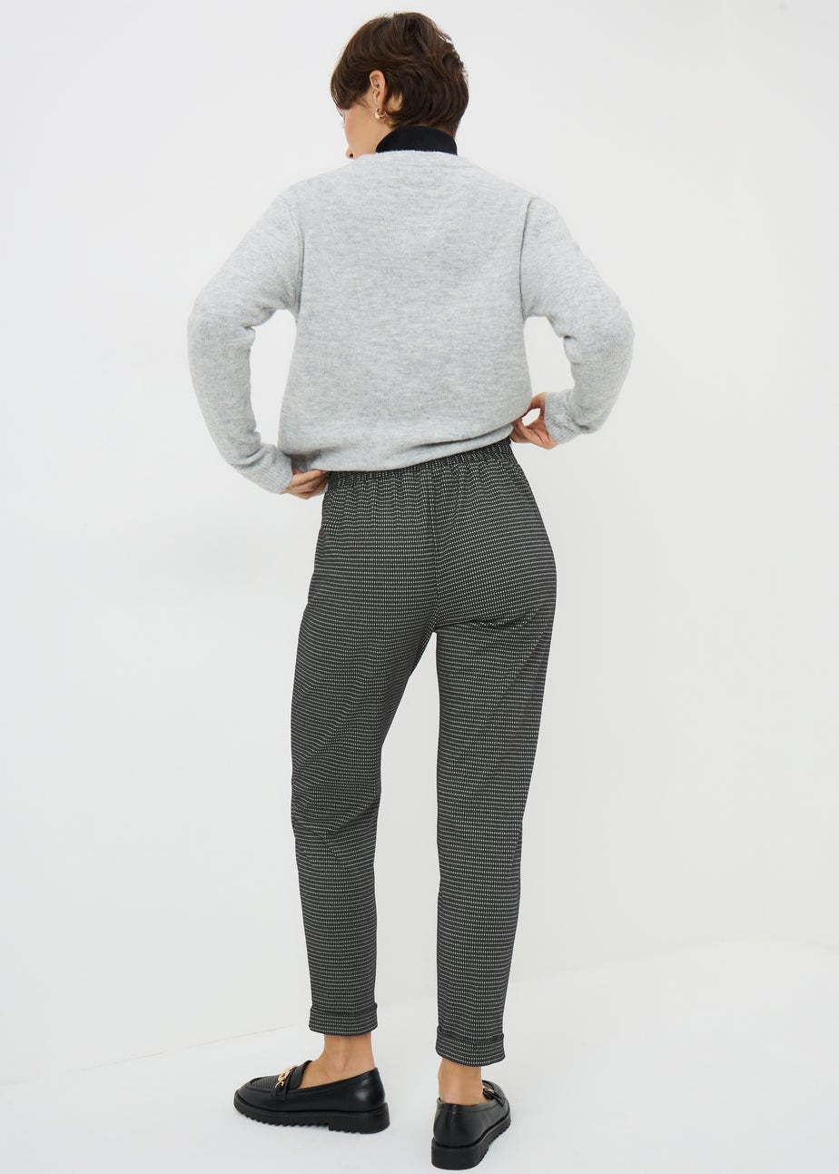 Black Check Ponte Tapered Trousers