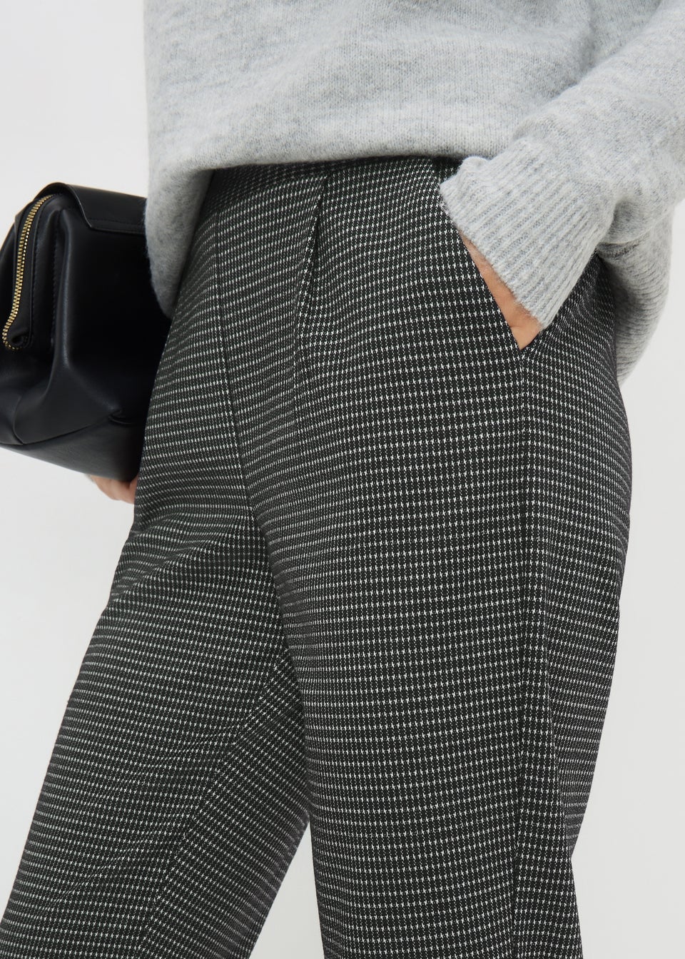 Black Check Ponte Tapered Trousers