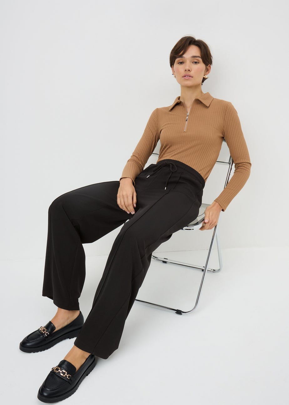 Black Seam Front Wide Leg Trousers