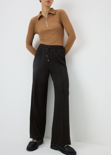 Black Seam Front Wide Leg Trousers