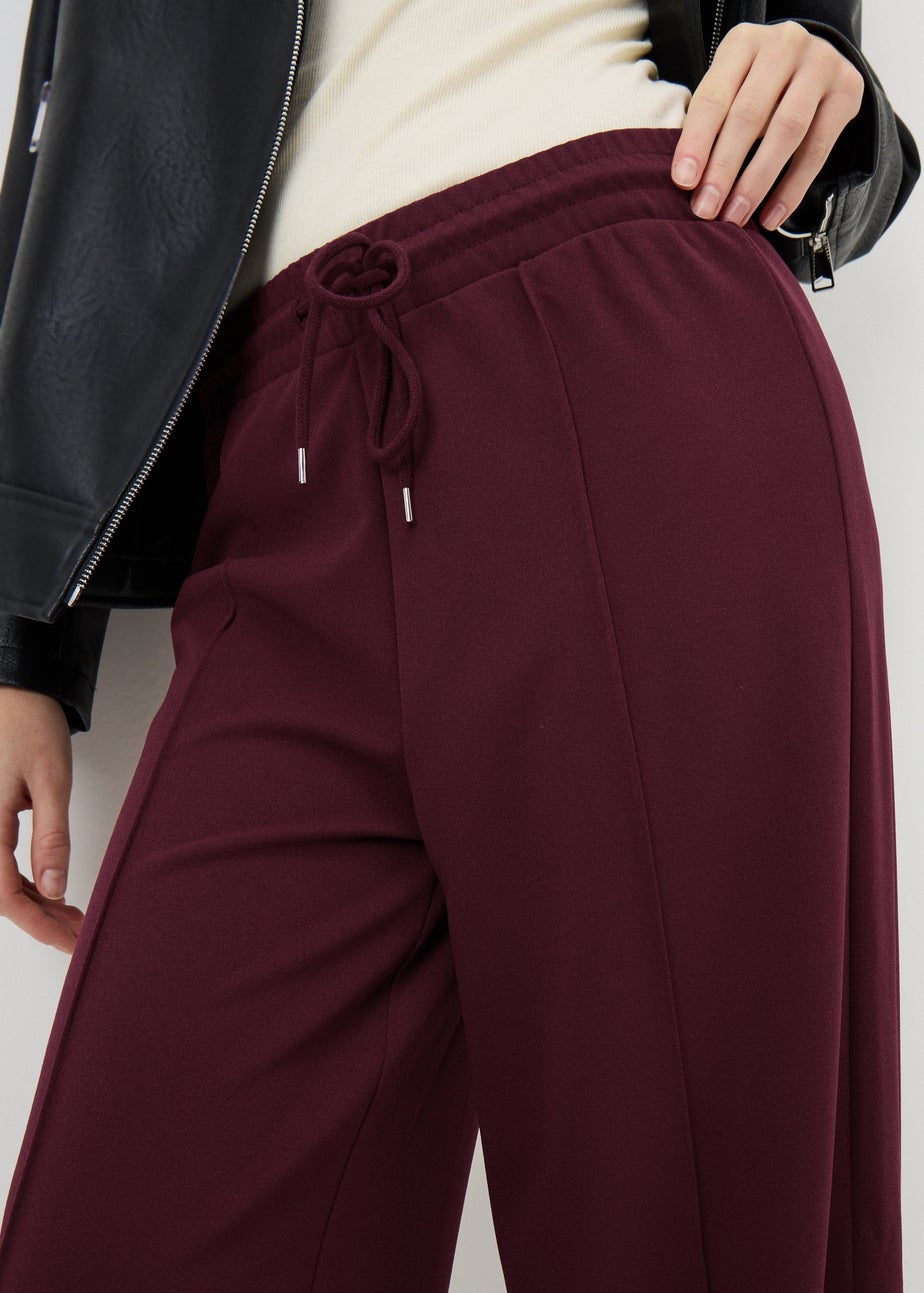 Burgundy Seam Front Wide Leg Trousers