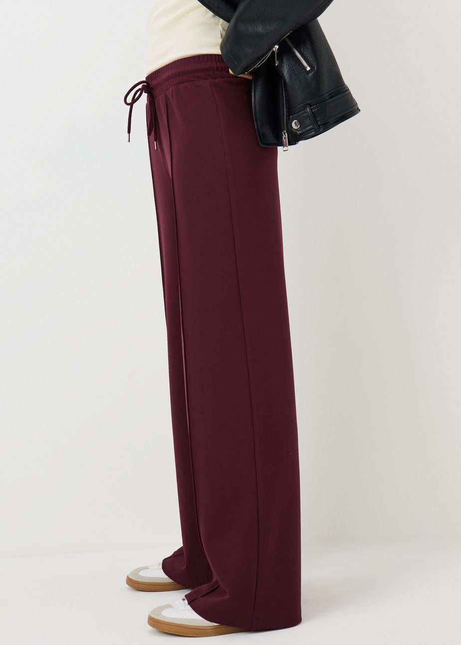 Burgundy Seam Front Wide Leg Trousers