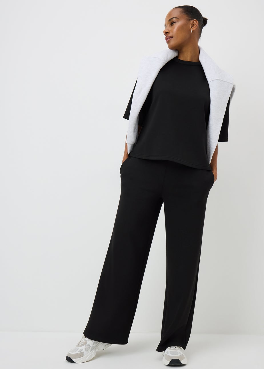 Black Scuba Wide Leg Co Ord Trousers