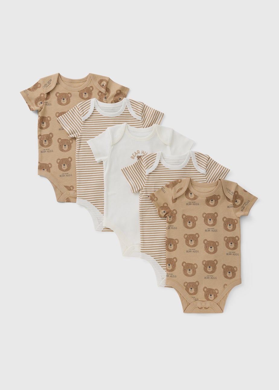 5 Pack Baby Brown Bear Bodysuits (Newborn-23mths)