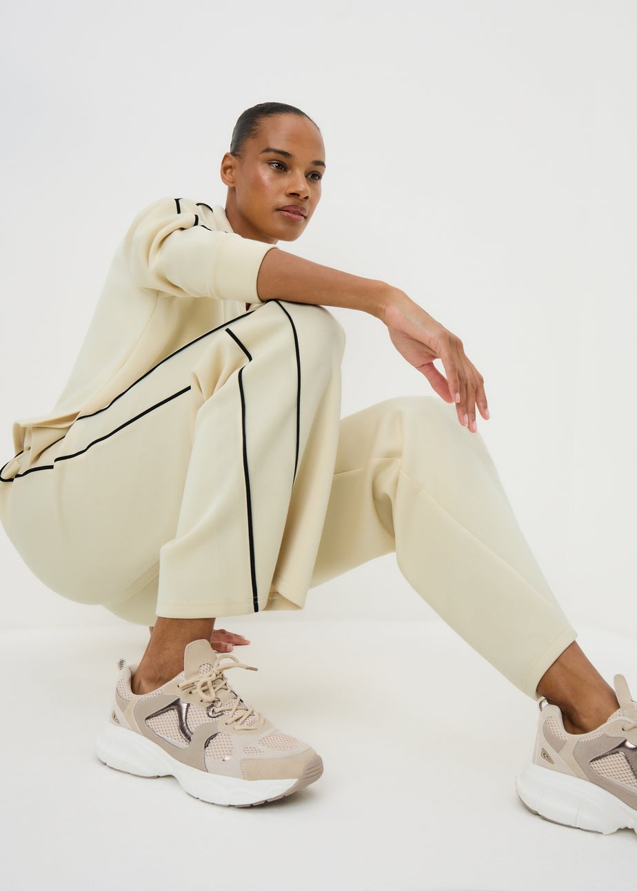Cream Scuba Piped Co Ord Trousers