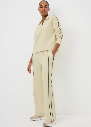 Cream Scuba Piped Co Ord Trousers