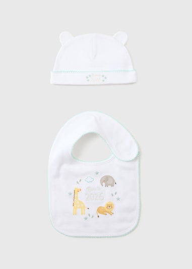 Baby White Born In Bib & Hat Set