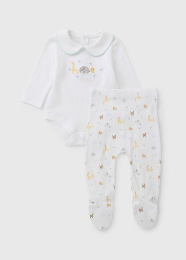 Baby White Born In Bodysuit & Legging Set (Newborn-3mths)