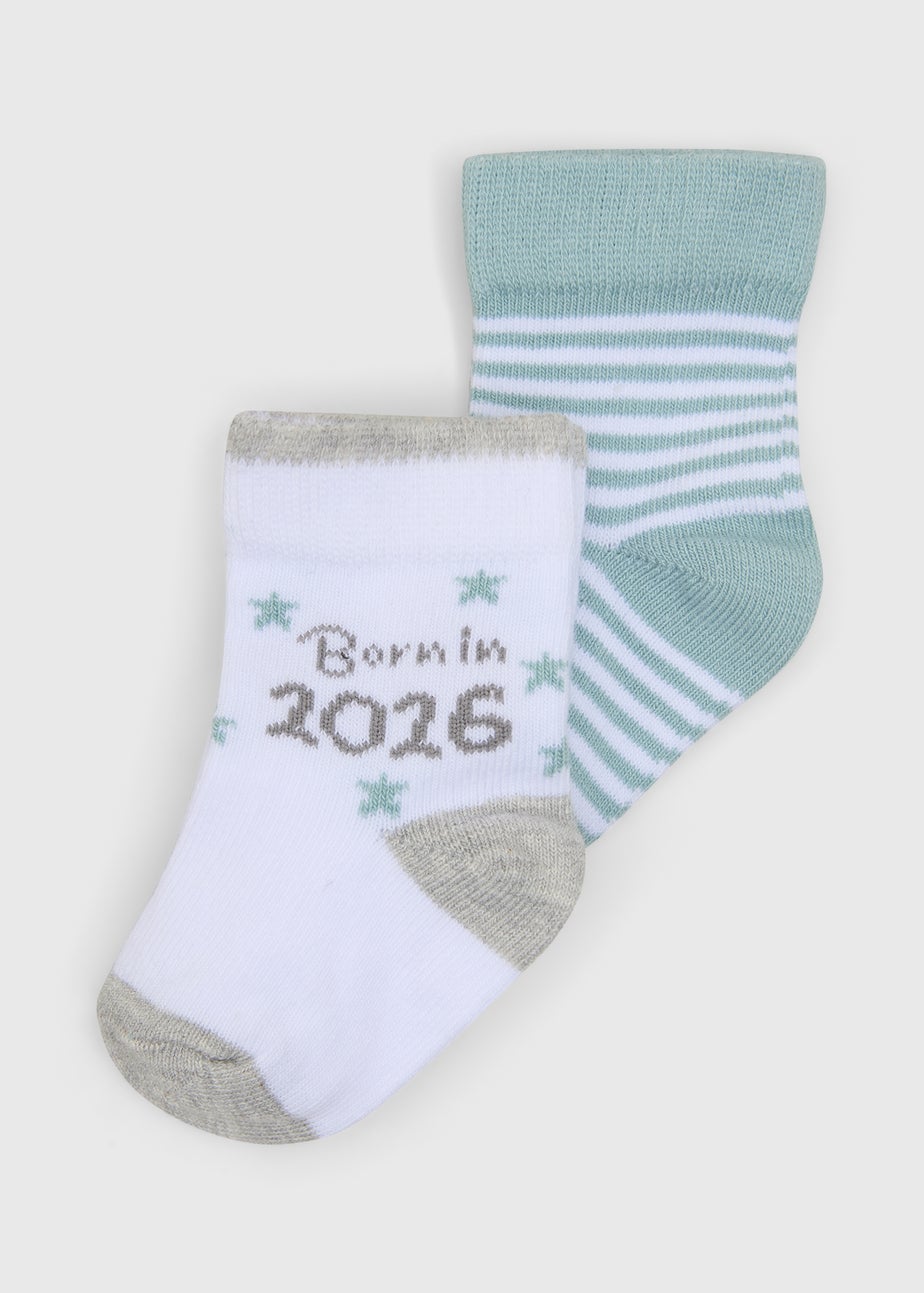 2 Pack Baby White Born In 2026 Socks (Newborn-6mths)