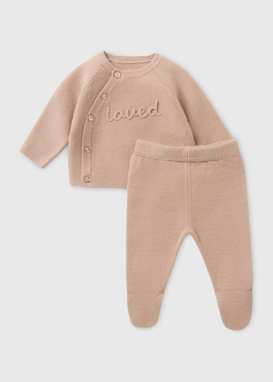 Baby Beige Loved Knitted Set (First Size-12 Months)