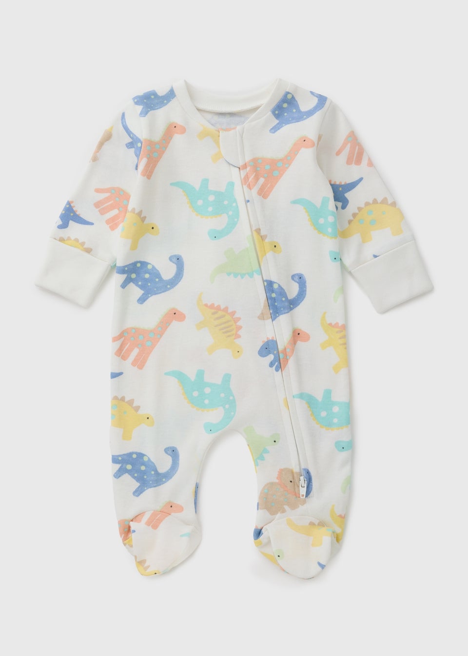 Baby White Dinosaur Zipped Sleepsuit (Newborn-23mths)
