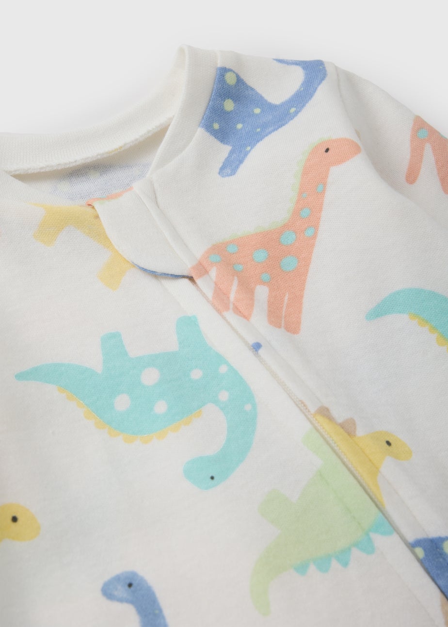 Baby White Dinosaur Zipped Sleepsuit (Newborn-23mths)