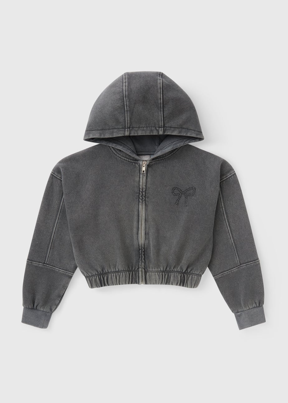 Girls Grey Acid Wash Zip Up Hoodie (7-15yrs)