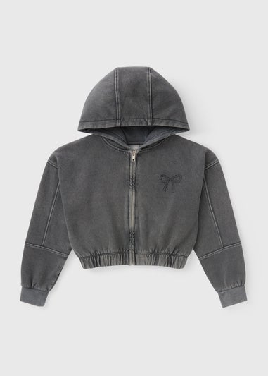 Girls Grey Acid Wash Zip Up Hoodie (7-15yrs)