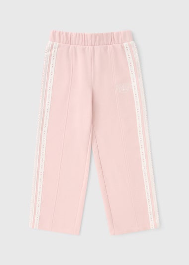 Girls Pink Tapered Wide Leg Jogging Bottoms (7-15yrs)