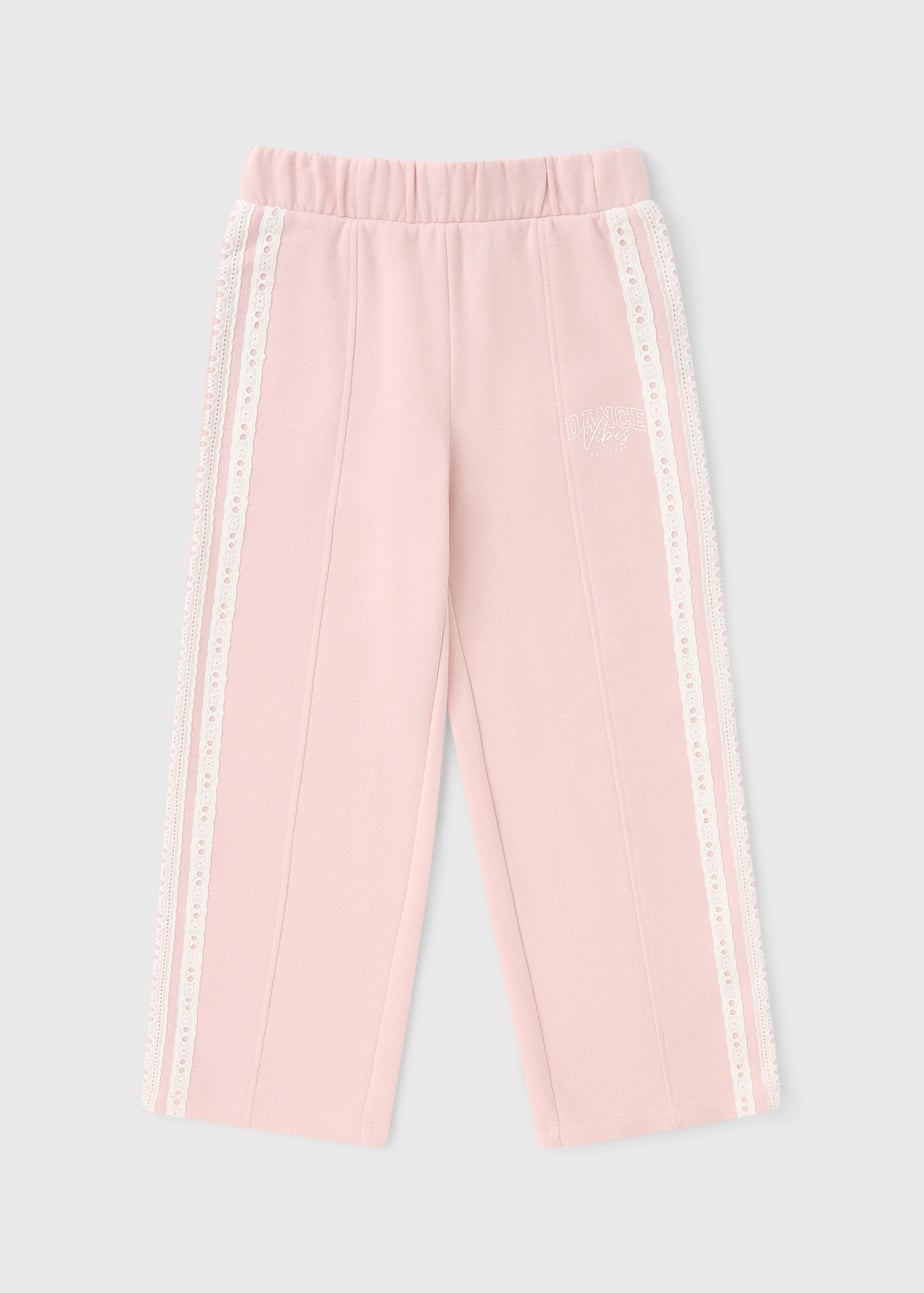 Girls Pink Tapered Wide Leg Jogging Bottoms (7-15yrs)