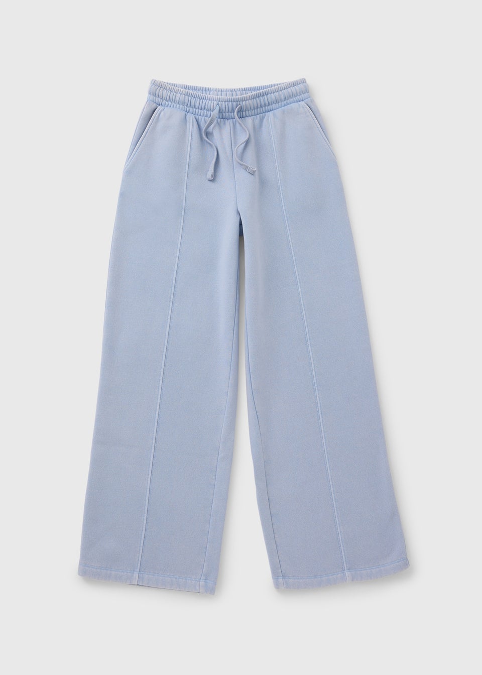 Girls Light Blue Acid Wash Wide Leg Jogging Bottoms (7-15yrs)