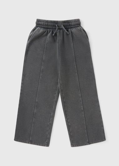 Girls Grey Acid Wash Wide Leg Jogging Bottoms (7-15yrs)