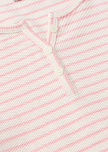 Girls Pink Stripe Ribbed Button Henley Cardigan (7-15yrs)