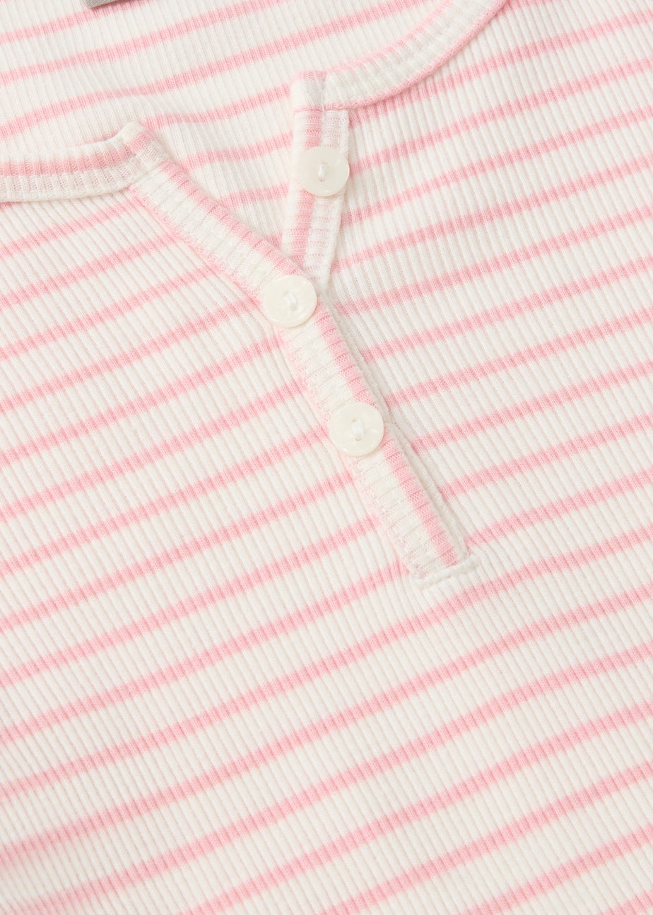 Girls Pink Stripe Ribbed Button Henley Cardigan (7-15yrs)
