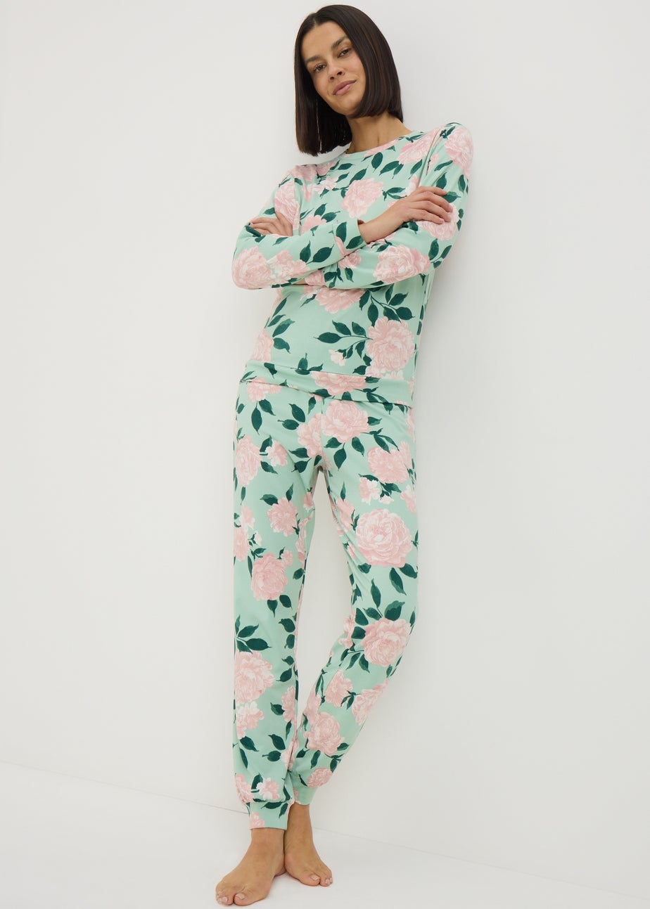 Green Iris Floral Cuffed Pyjama Set