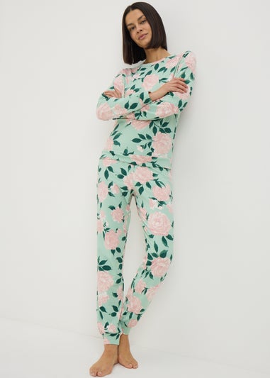 Green Iris Floral Cuffed Pyjama Set
