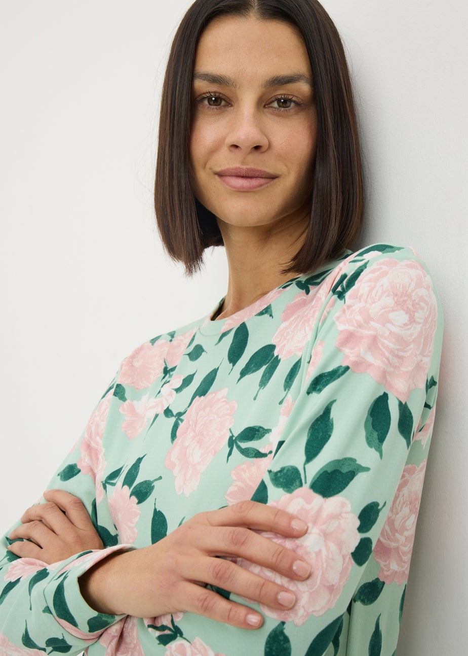 Green Iris Floral Cuffed Pyjama Set